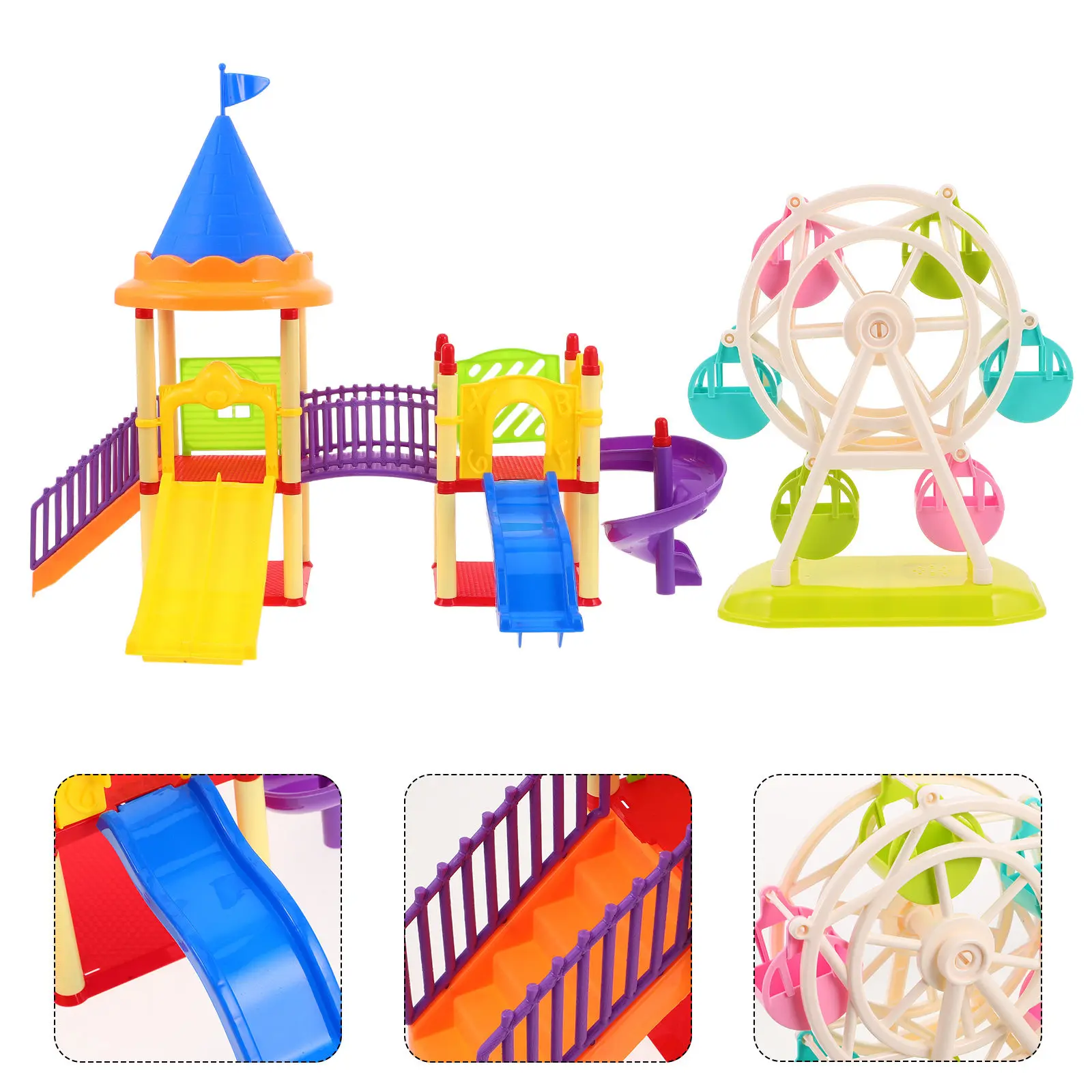 2Pcs Mini Playground Slide Scene Pretend Play Dollhouse Garden Set Indoor Outdoor Amusement Park Miniature Landscape Decoration