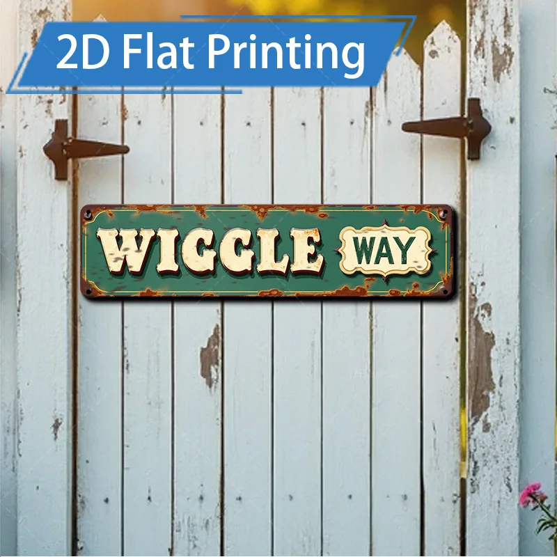 

1pc Metal Sign, 4x16inch "Rustic 'Wiggle Way' Metal Sign - Vintage Farmhouse Decor for Home & Garden"