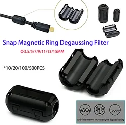 10/20/100/500PCS Snap Magnetic Ring Ferrite Filter For Cable Shield Removable EMC ID3.5/5/7/9/11/13/15MM Degaussing Filter