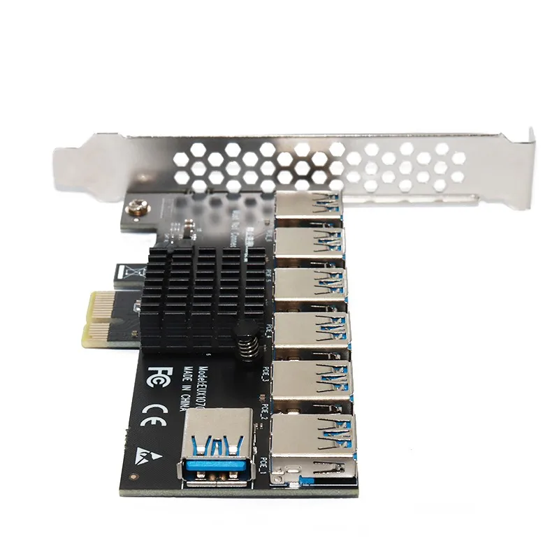 PCIE-multiplicador de Puerto PCIE de 1 a 7, adaptador PCI Express X16, elevador de tarjeta 1X a 16X para minería de vídeo BTC
