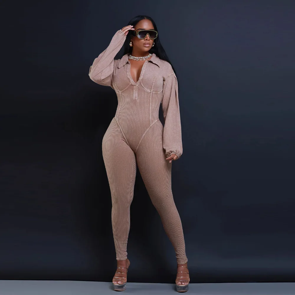 

CPSYMYM Sexy Skinny Jumpsuits Women Neck Leg Sleeve Tight Stitching Jumpsuit Autumn and Winter New Pencil Pants Jumpsuits