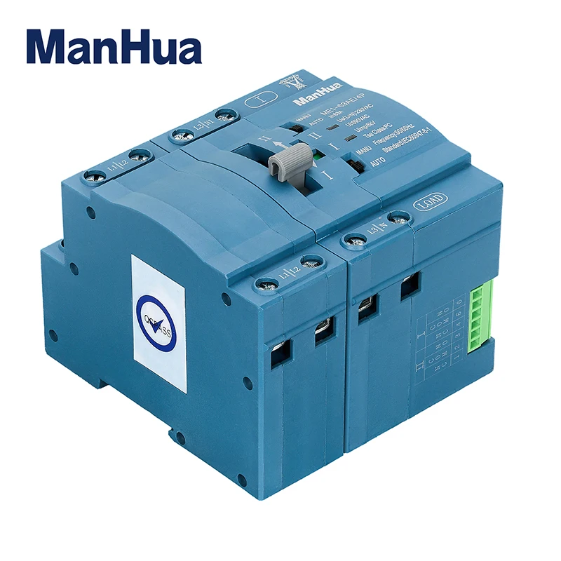 ManHua Dual Power Blue  ME1-63AE 63A 230VAC Automatic Transfer Switch ME1-63AE 2P PC Type DIN-Rail Mounting Blue Housing