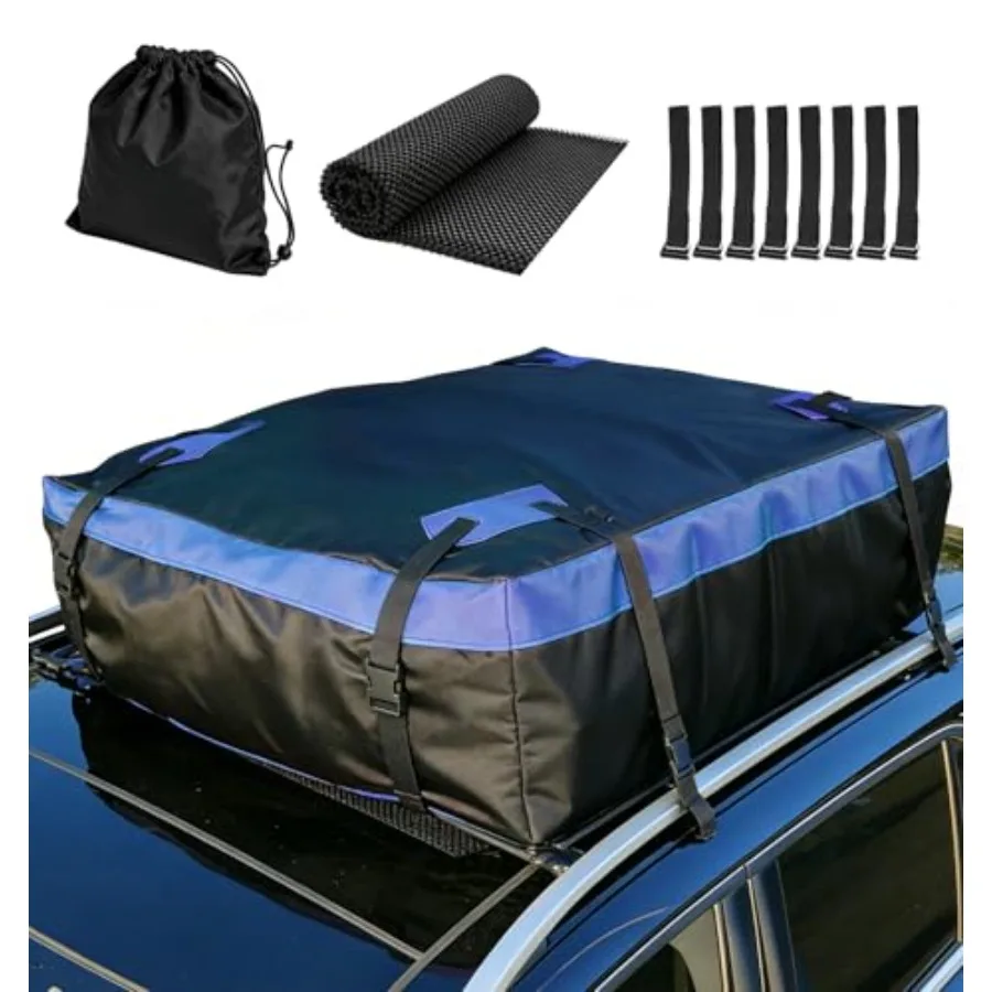 

Car Rooftop Cargo Carrier Bag, 15 Cubic Feet Waterproof Heavy Duty 420D Oxford Cloth Car Roof Luggage Cargo Storage Bag for All