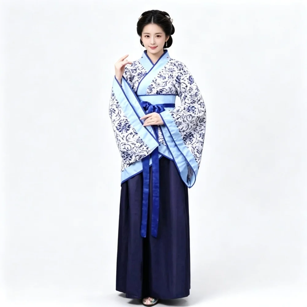 2026 Women Ancient Chinese Hanfu Robe Classic Cross Collar Wide Sleeve Costume for Dance Performance