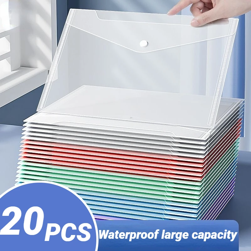 5-20 Pack Clear Document Folders Plastic Envelopes with Label Pocket and Snap Button for Home Work Office Organization