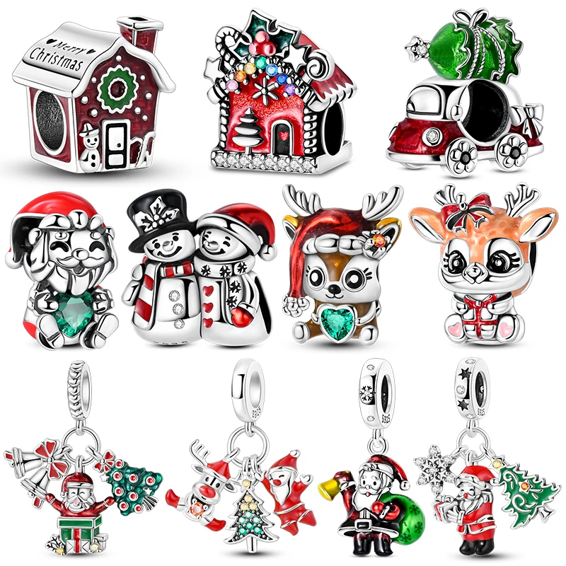 Santa Claus Christmas Elements Dangle Charm Beads Fits 3mm Bracelets Necklace For Women Pendant Luxury DIY Fine Jewelry Making