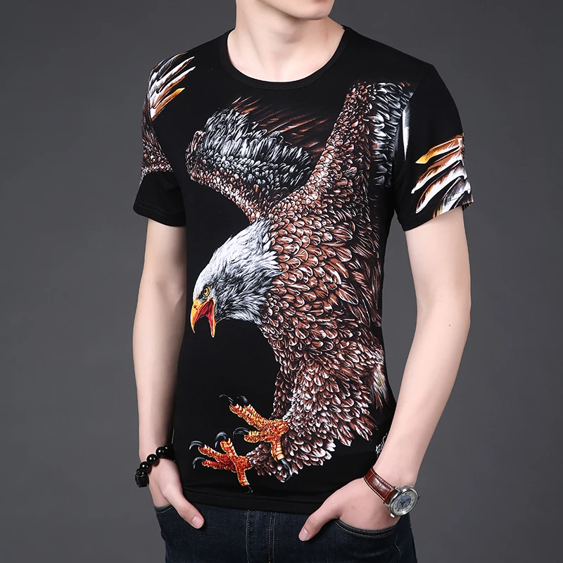 Summer Short-sleeved T-shirt Hipster European Version  Men's Big Eagle Printed Undershirt On Clothing Size 4XL Drop Shipping