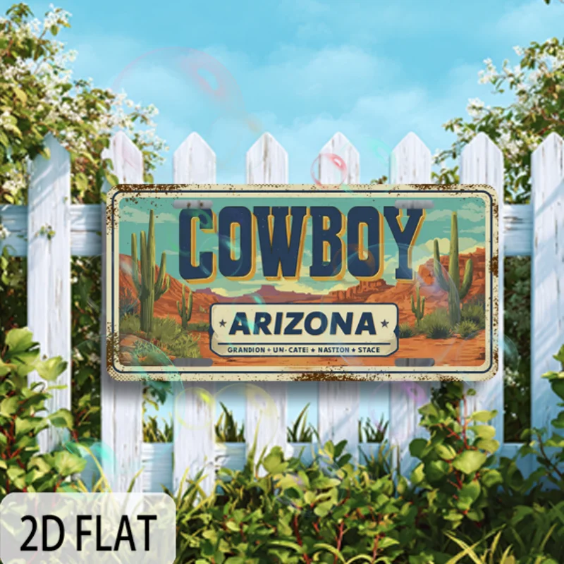 لافتات ديكور منزلي جديدة تمامًا، زينة عيد الميلاد، مقاومة للماء ومتينة، لافتة ألومنيوم عتيقة مستطيلة: "Arizona Cowboy"
