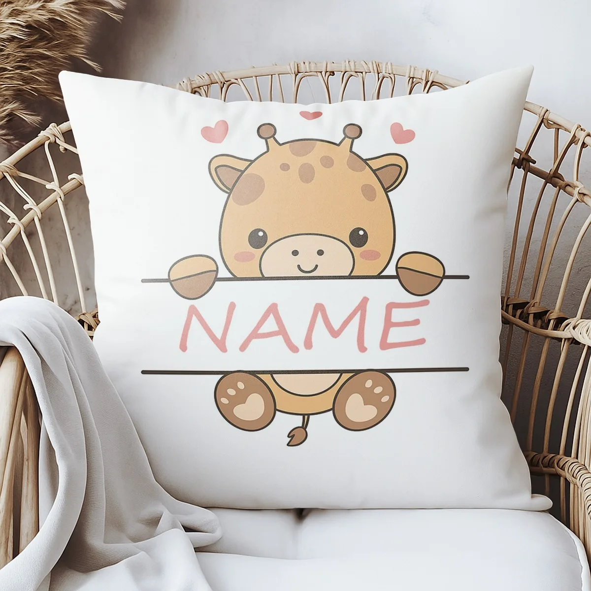 Custom Name Giraffe Pillow Customizable Name Text Zipper Closure Decorative Item Room Accent Commemorative Gift Personalized