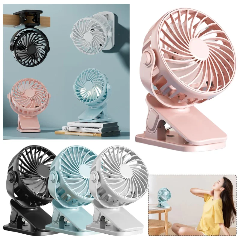Portable Mini Clip Fan With Soft LED Lamp 3 Wind Speed Rechargeable USB Desk Cooling Fan For Bedside Stroller Travel Camping