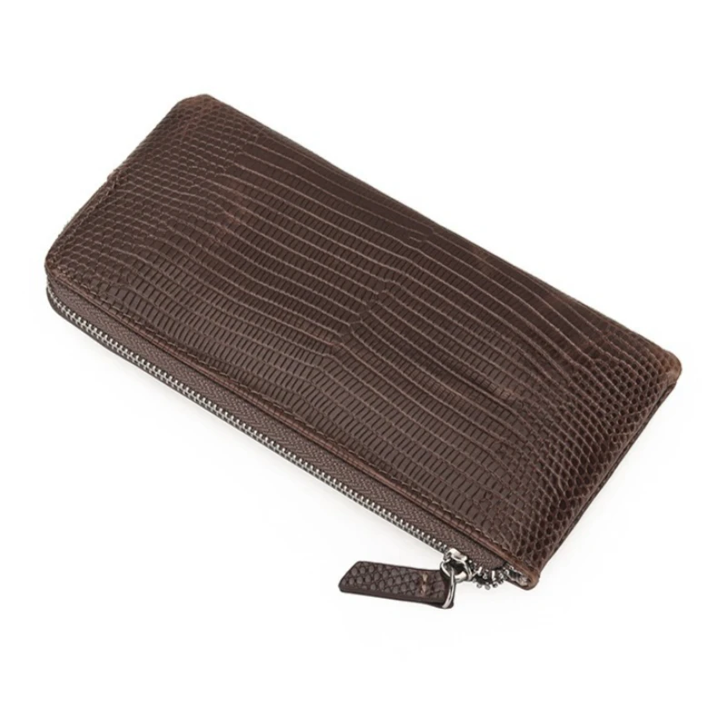 Elegant Lizard Grain Leather Long Wallet Large Opening Design Slim Purse Multi‑Slots Pouch for Cash Cards Smartphone Storage