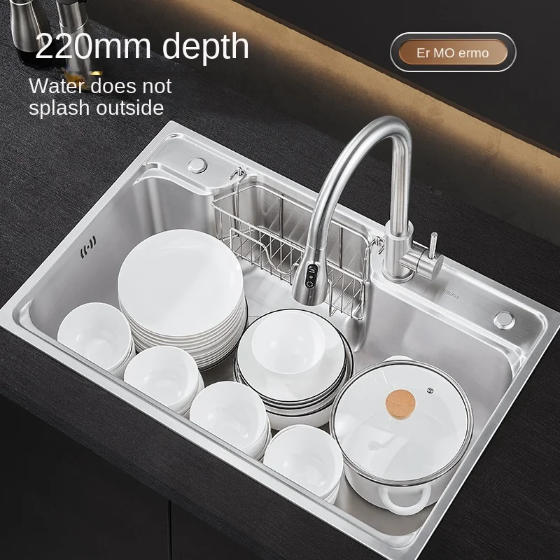 Internet celebrity Japanese 3D flat for large single slot nano 304 stainless steel sink kitchen wash basin household dish basin