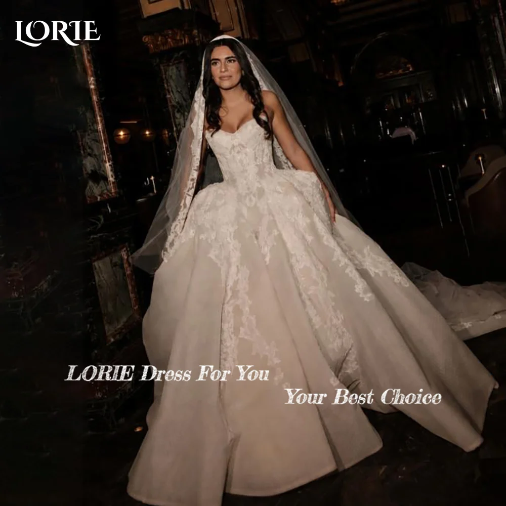 LORIE Lace Boho Wedding Dresses Sweetheart Appliqued Princess Beach Bridal Gowns Sexy Strapless Sleeveless Dresses Customized
