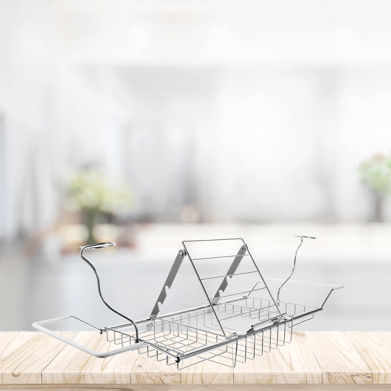 

Solid Iron Chrome Plated Bath Tub Rack Extendable Bar Bathroom Kitchen Storage ganizer Non Slip Shelf Holder