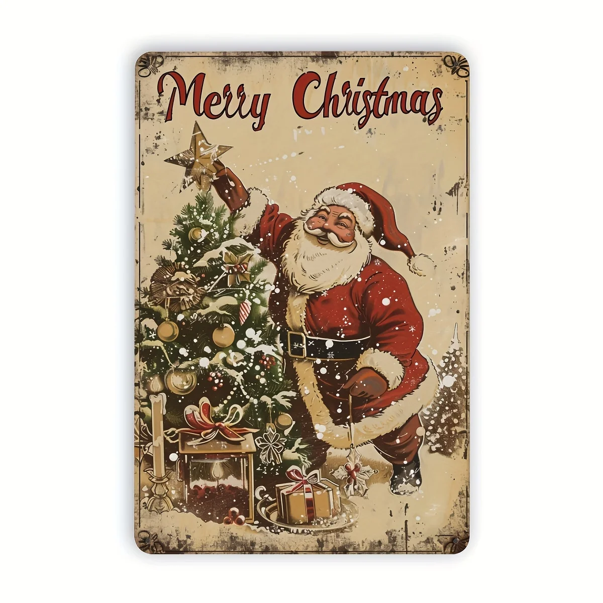 Santa Claus Vintage Metal Tin Sign, Indoor Outdoor Hanging Tin Picture Decoration, Wall Room House Bedroom Restaurant