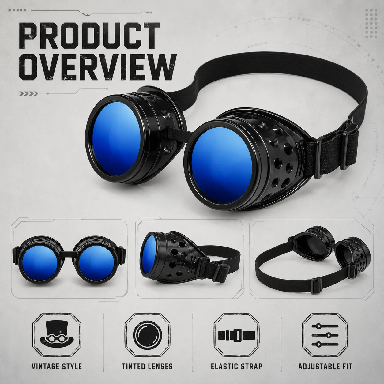 Steampunk Goggles Vintage Cyberpunk Glasses Gothic Cosplay Accessories Party Performance Prop Costume Eye Wear Unisex