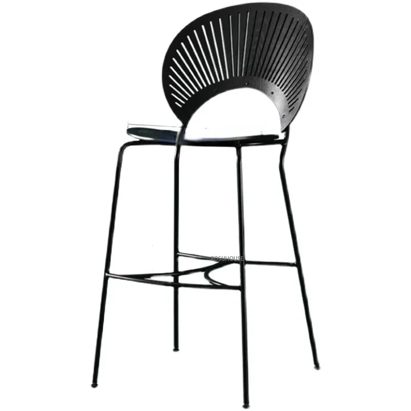 Silla de Bar de madera maciza para el hogar, taburete alto con respaldo, de lujo, estilo nórdico, para cafetería, restaurante