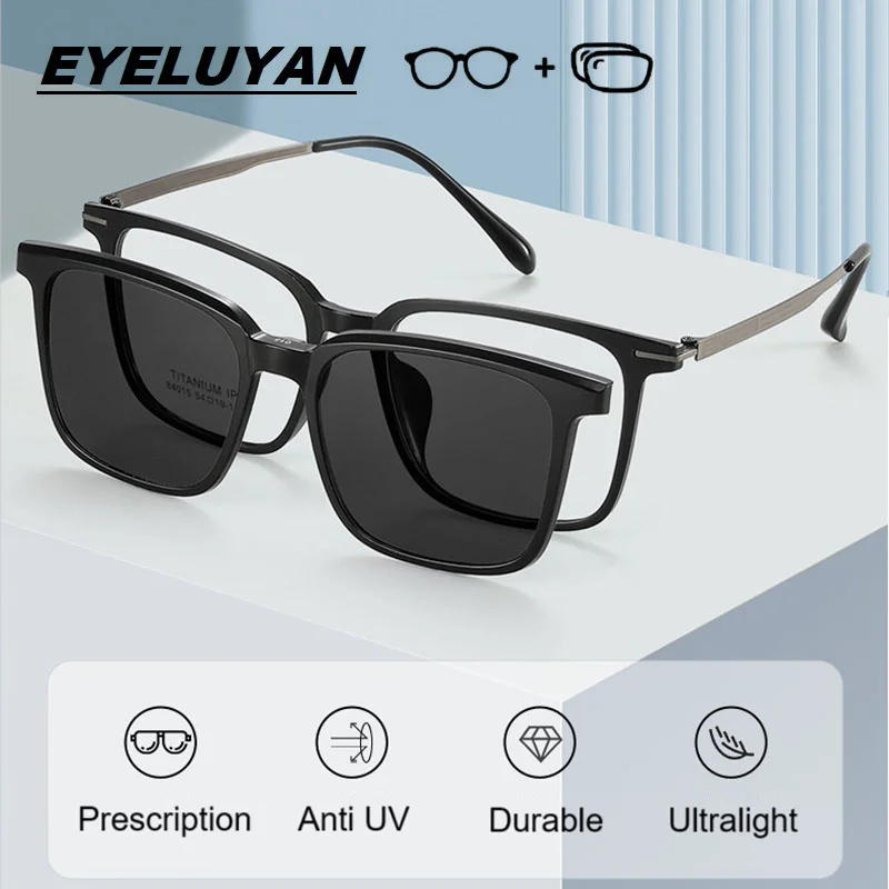 eyeluyan-処方メガネ男性女性近視眼鏡-tr90-リム合金テンプル大型光学眼鏡偏光クリップ付き