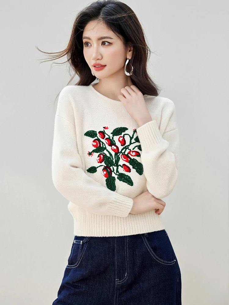 المرأة المطرزة زهرة البلوز طويلة الأكمام محبوك سترة لخريف شتاء المرأة الجديدة تنوعا سترة غير رسمية S202