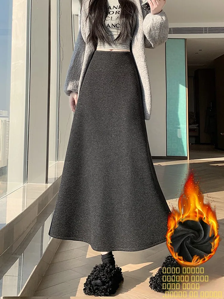 

Korean Sle Fce Lined High Waist Slimming f Skirt Women's Loose Versatile Woolen Umbrella Skirt Ci Commute Casual Bu...