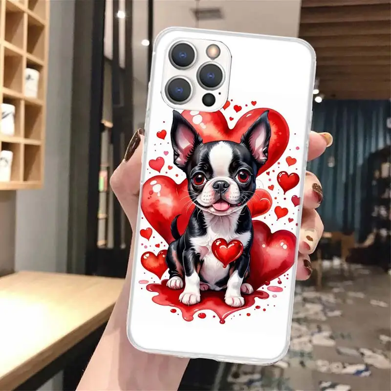 Capa de Telefone Macia com Padrão Personalizado Para Iphone, Adorável Cachorro, Coração, Cães, iPhone 15, 14, 13, 12 Mini, 11 Pro Max, X, XR, XS, 7 Plus, 8 Mais, SE, 2020