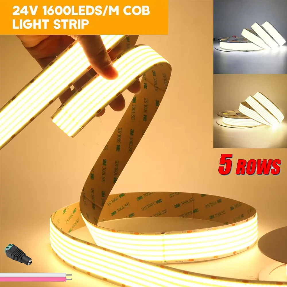 

24V COB LED Strip Light 5 Rows Super Bright 1600LED/M 30mm Flexible Tape High Density Linear Lights 3000K 4000K 6500K Home Decor