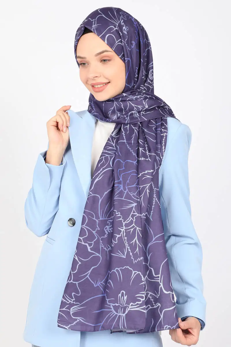 ShantuQ Rose Pattern Soft to Twill Shawl Navy Blue/Blue