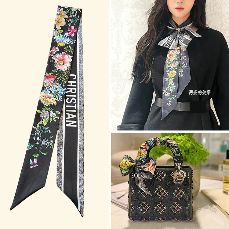 Flora Splash Autumn French Tarot New Versatile Rose Flower Women\'s Elegant Decoration Ribbon Binding Ribbon Hair Band Scarf