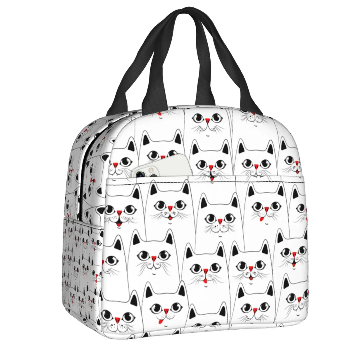 Custom Funny Cats Pattern Insulated Lunch Bag for Work School Cartoon Kitten Leakproof Thermal Cooler Lunch Box Women Children