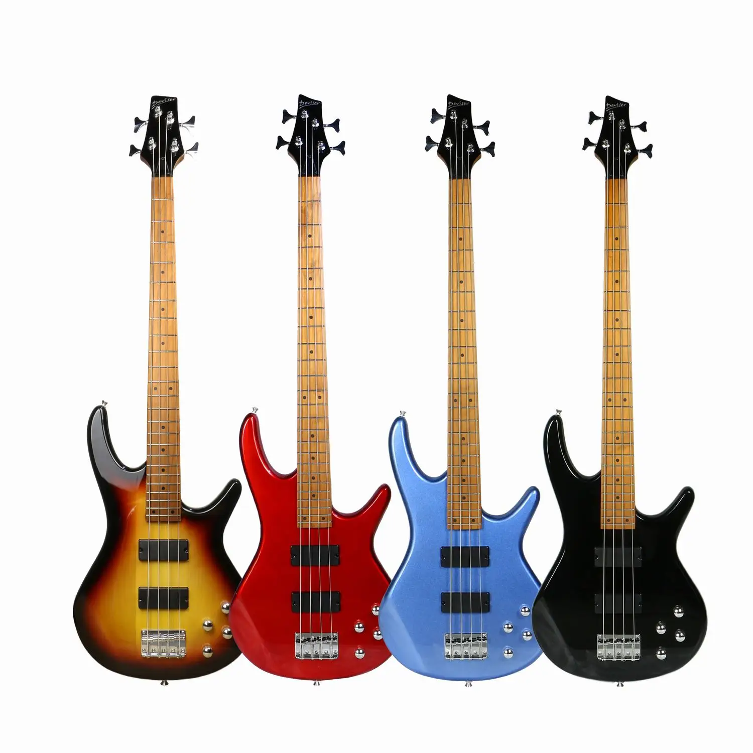 4 String Electric Bass Guitar For Beginner Roasted Maple Neck Poplar Body H-H Pickup High-gloss Finish Musical Instrument