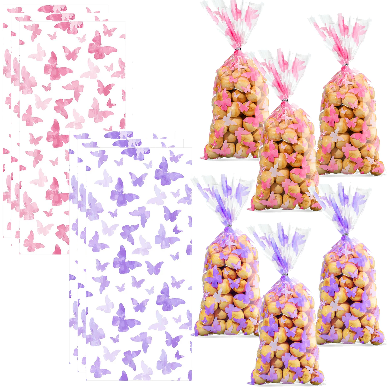 10/30/50pcs Butterfly Gift Bags Treat Bags Plastic Goodie Gift Bags with Metallic Twist Ties for Baby Shower Decor Supplies