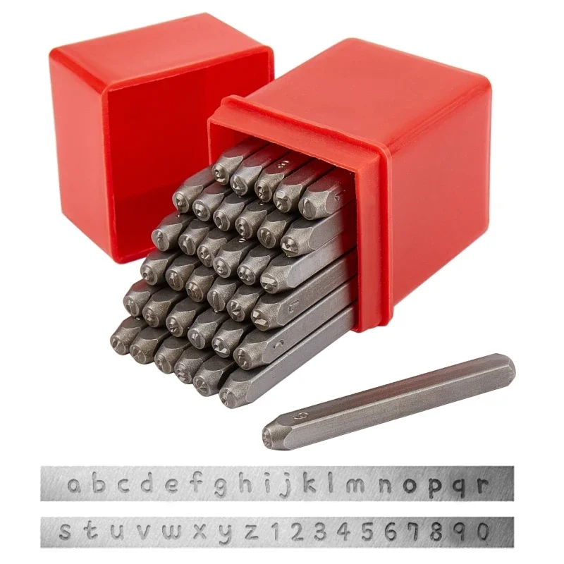 36 Pcs Letter and Number Metal Stamp Set Alphabet A-Z and Number 0-9 Iron Lowercase Stamps Punch Press Tool for  Wood