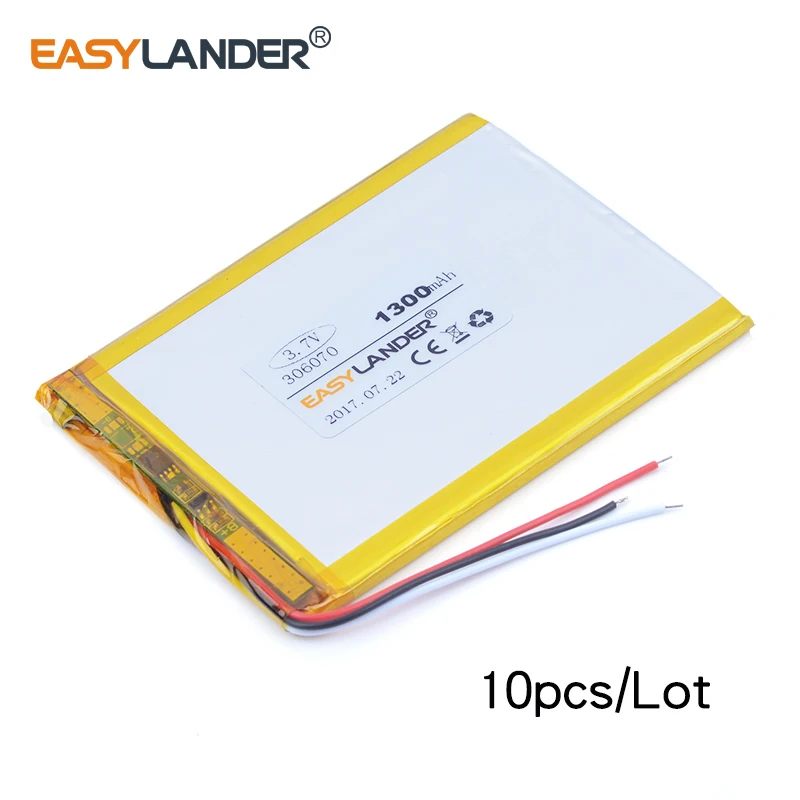 10pcs/Lot 306070 3.7V 1300mAh Rechargeable Li-Polymer Battery For E-book Innos Yi Luo D6000 i6 i6c machine built-in battery  MP5