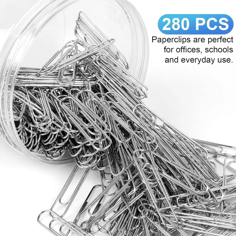 280 clips de papel grandes, clips grandes de 2 pulgadas, clips de papel plateados, clips de papel grandes de acero inoxidable