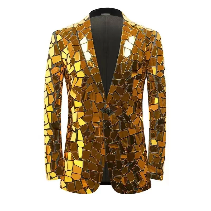 mirror dance costumes Robot men gold color mirror men suit club perform catwalk wears disco show jacket dj mirror hat outfit