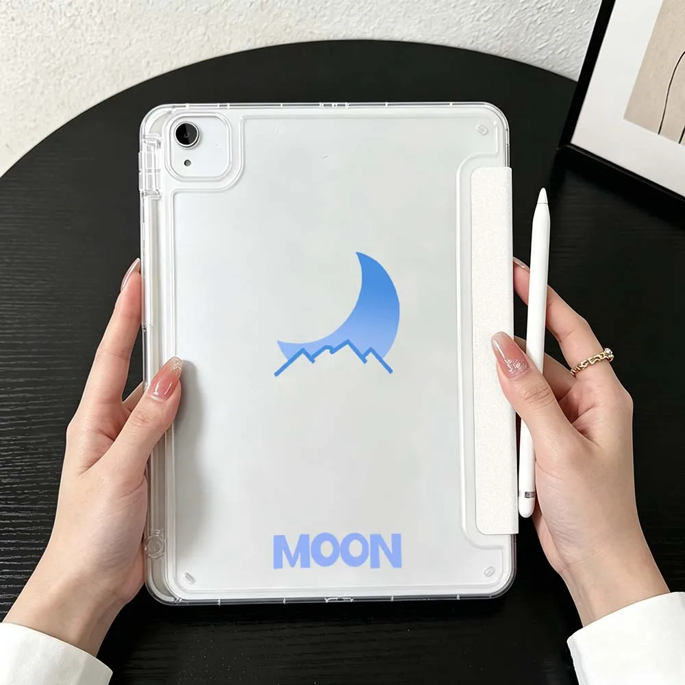 Sun Half Moon Mountain Case For iPad Mini Pro Air 5 6 7 8 9 10th 11th 11 9.7 10.9 13 inch Transparent Y-Shaped Folding Tablet
