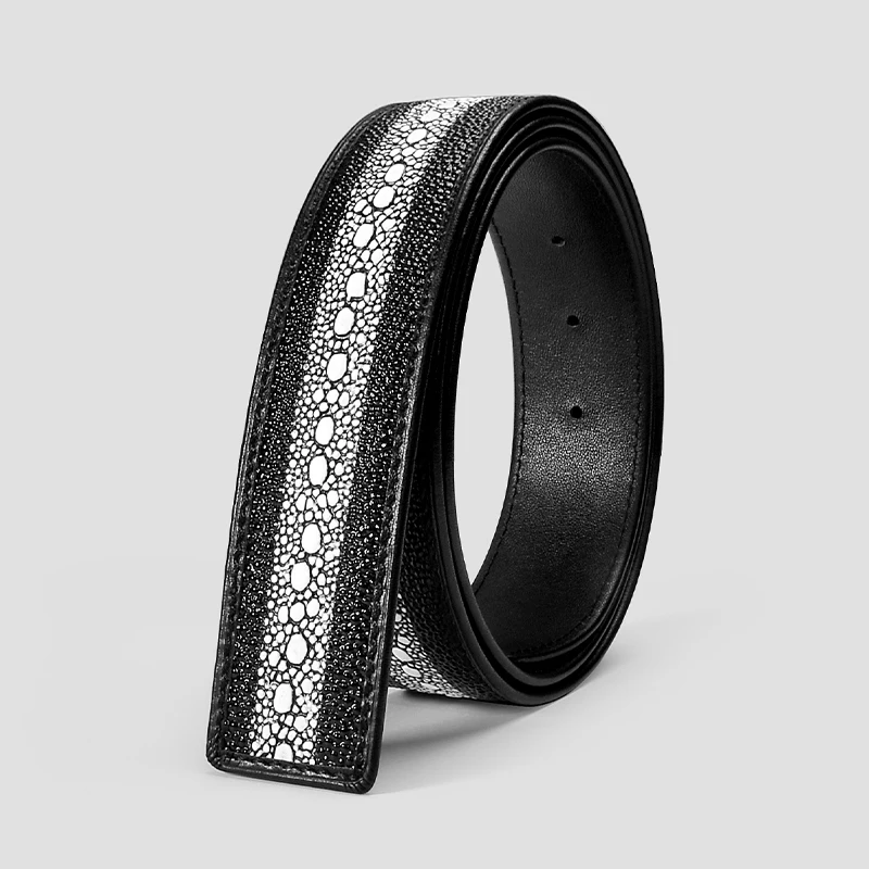 High end leather headless belt without a head mens pearl fish pattern pure cowhide replacement men's automatic buckle belt strip