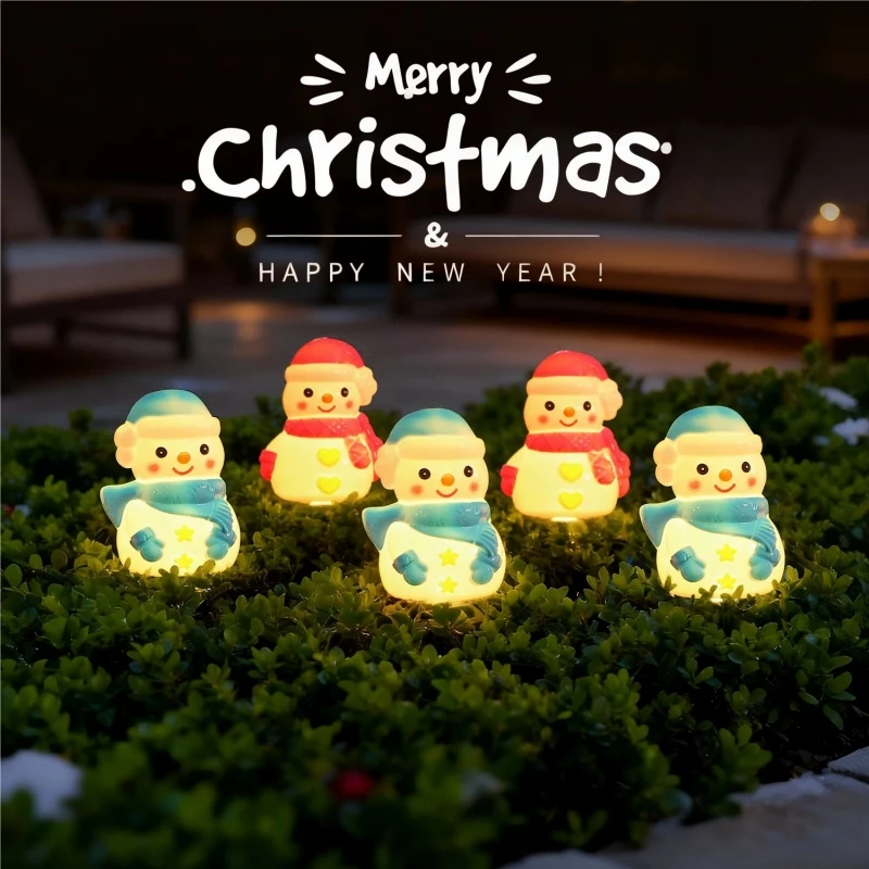 1 Set 5 Pcs Solar Santa Claus Stake Lights Outdoor Garden Lawn LED Lights Holiday Courtyard Ambient Warm Party Home Decor Lamps