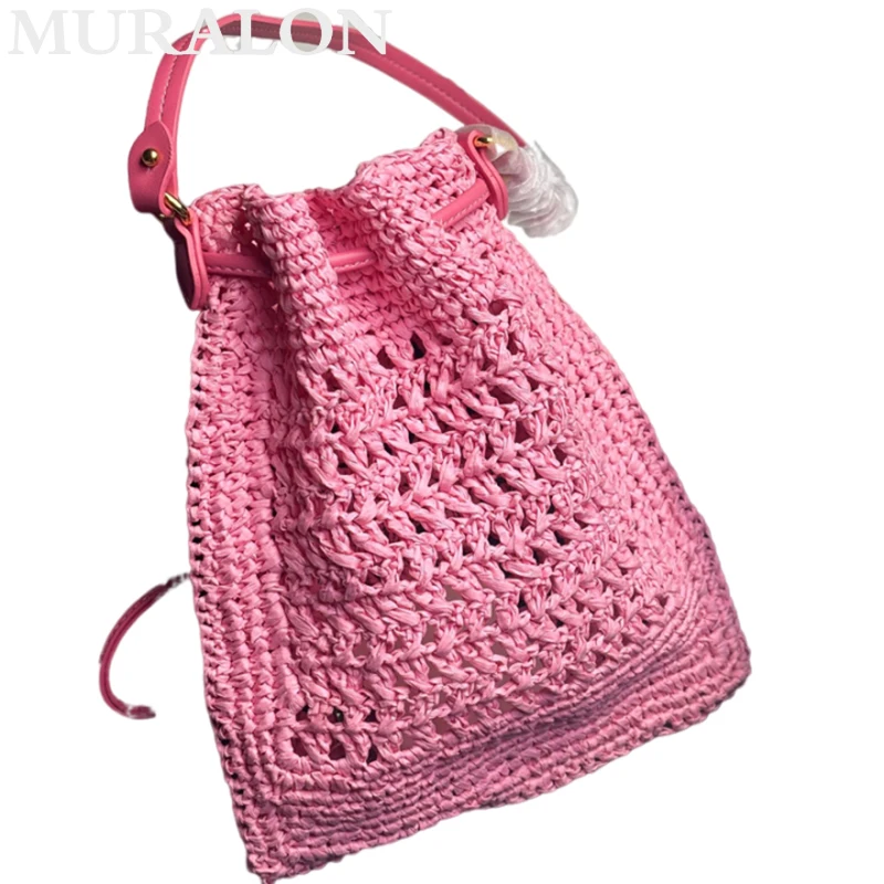 Fashion Versatile Straw Woven Small Tote Bag Summer New Drawstring Hollow Casual Shoulder Underarm Bag Embroidered Square Bag