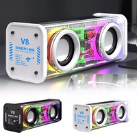 V8 Transparent Mecha Music Speakers BluetoothWireless 5.0 Bass Diaphragm Subwoofer TWS RGB Light Mini Party Loudspeaker