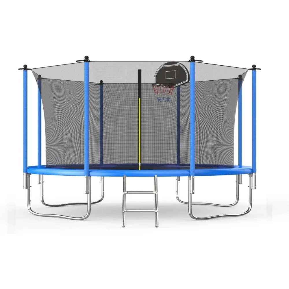 

FT Trampoline Trampolines with Basketball Hoop,with Slide and Swings,Outdoor Trampoline with Safety Enclosure Net and Ladder