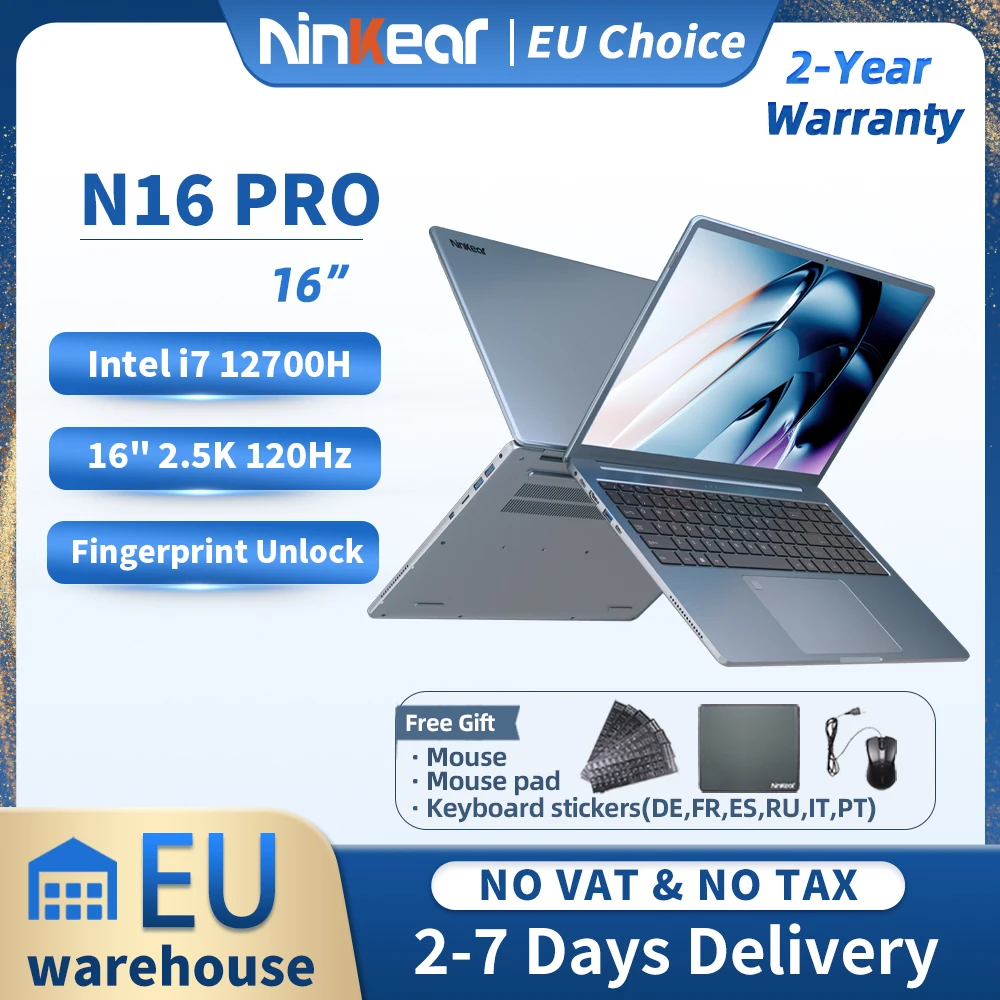 Notebook Ninkear N16 Pro 16\" Intel i7-12700H 16GB DDR4+1TB SSD 2.5K IPS 120Hz Desbloqueio Facial Computador para Escritório WiFi 6 Gaming