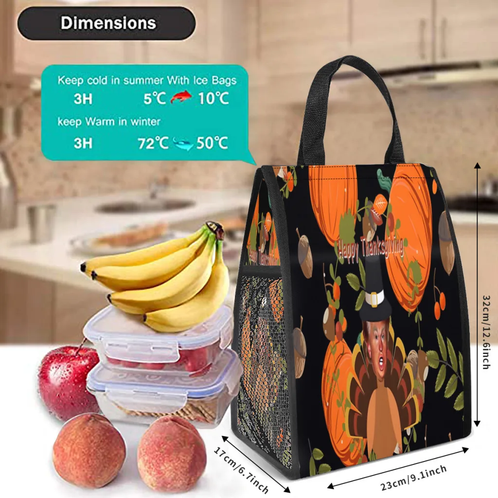 Boîte à lunch réutilisable pour enfants, Thanksgiving, Trump, dinde, glacière étanche, sac isotherme pour aliments thermiques, écoliers