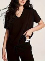 V-neck versatile commuting basic style niche minimalist style split design T-shirt for women