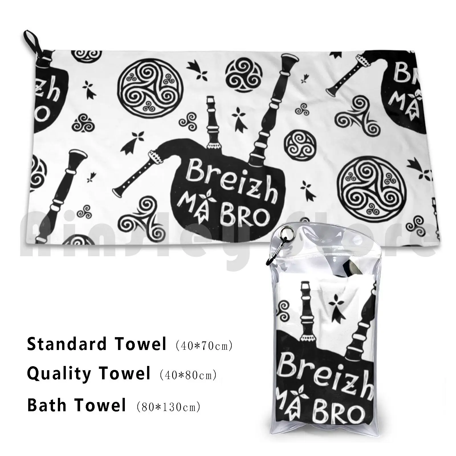 Breizh , Ma Bro! Custom Towel Bath Towel Bretagne Breton Breizh Ma Bro Brittany Cornemuse Biniou Triskel