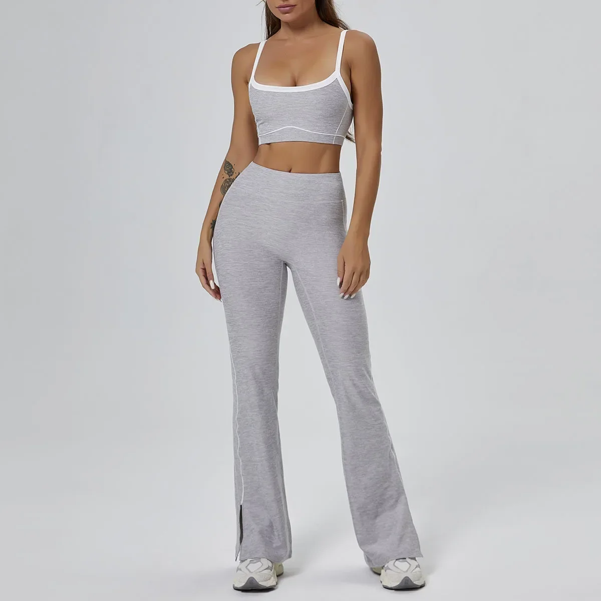 Seamless Yoga Sets Sports Fitness High Waist Hip-lifting Flared Pants Backless Bra Suits Workout Gym Leggings Sets for Women image 2