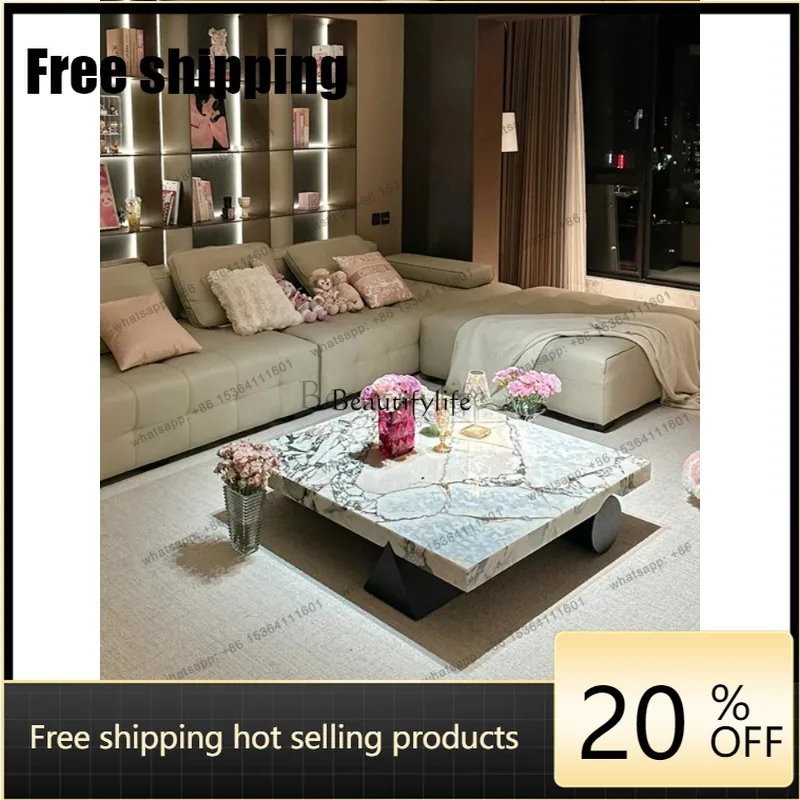 HJ Square Venice Brown Luxury Stone Coffee Table Marble Suspended Snow Mountain Flying Fox