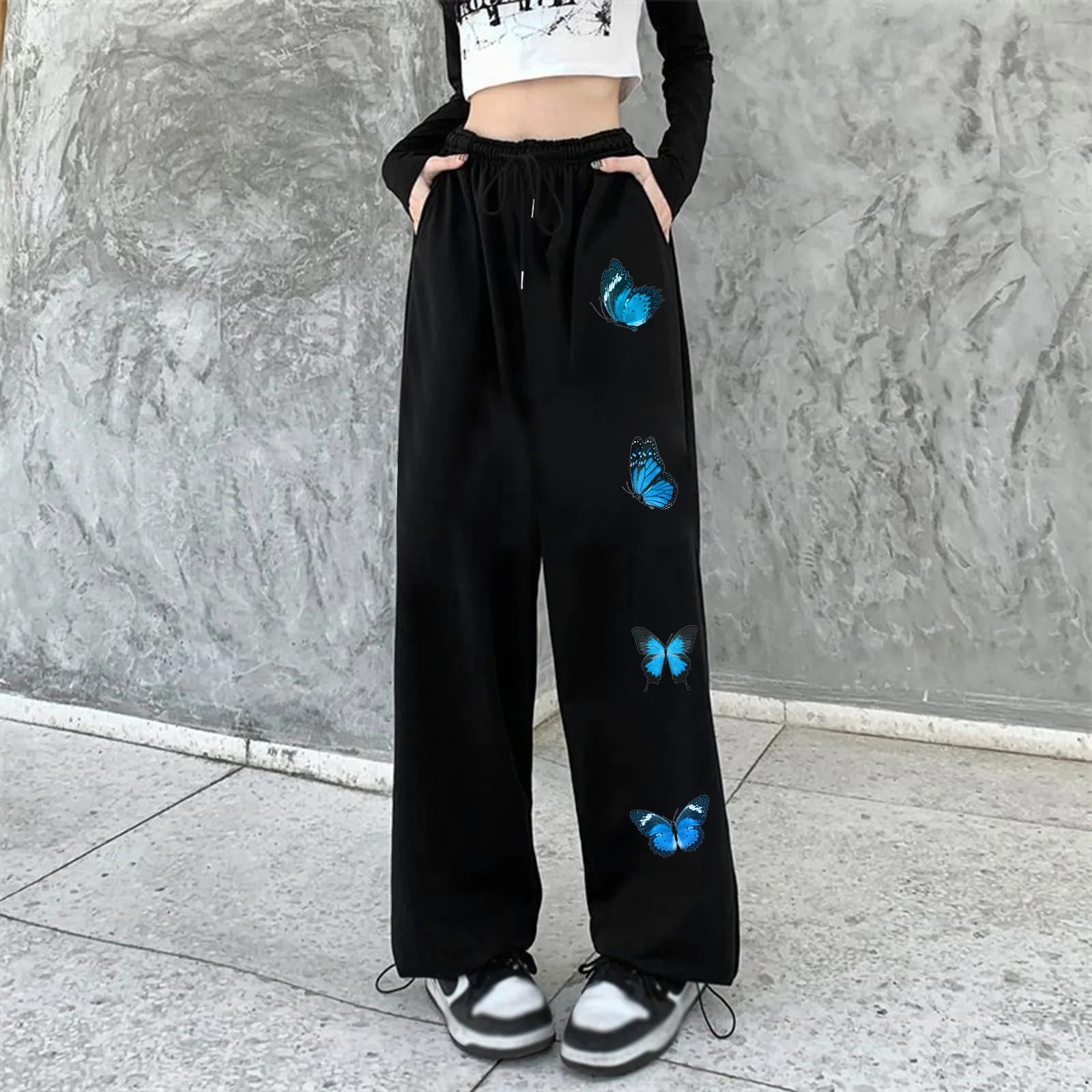 Butterfly Sweatpants Women Baggy Harem Pants Wide Leg Sweatpants Oversize Harajuku Joggers Woman High Waist Trousers Y2k Trendy