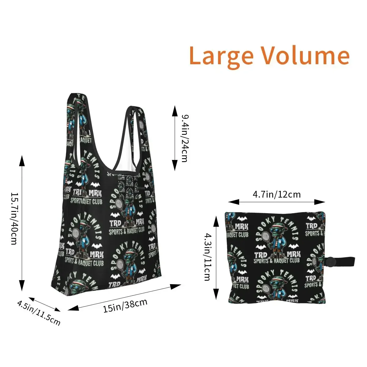 Spooky Tennis Sports And Raquet Club Shopping Bag Portable Tote Bags Foldable Shoulder Shopper Bag Grocery Handbag