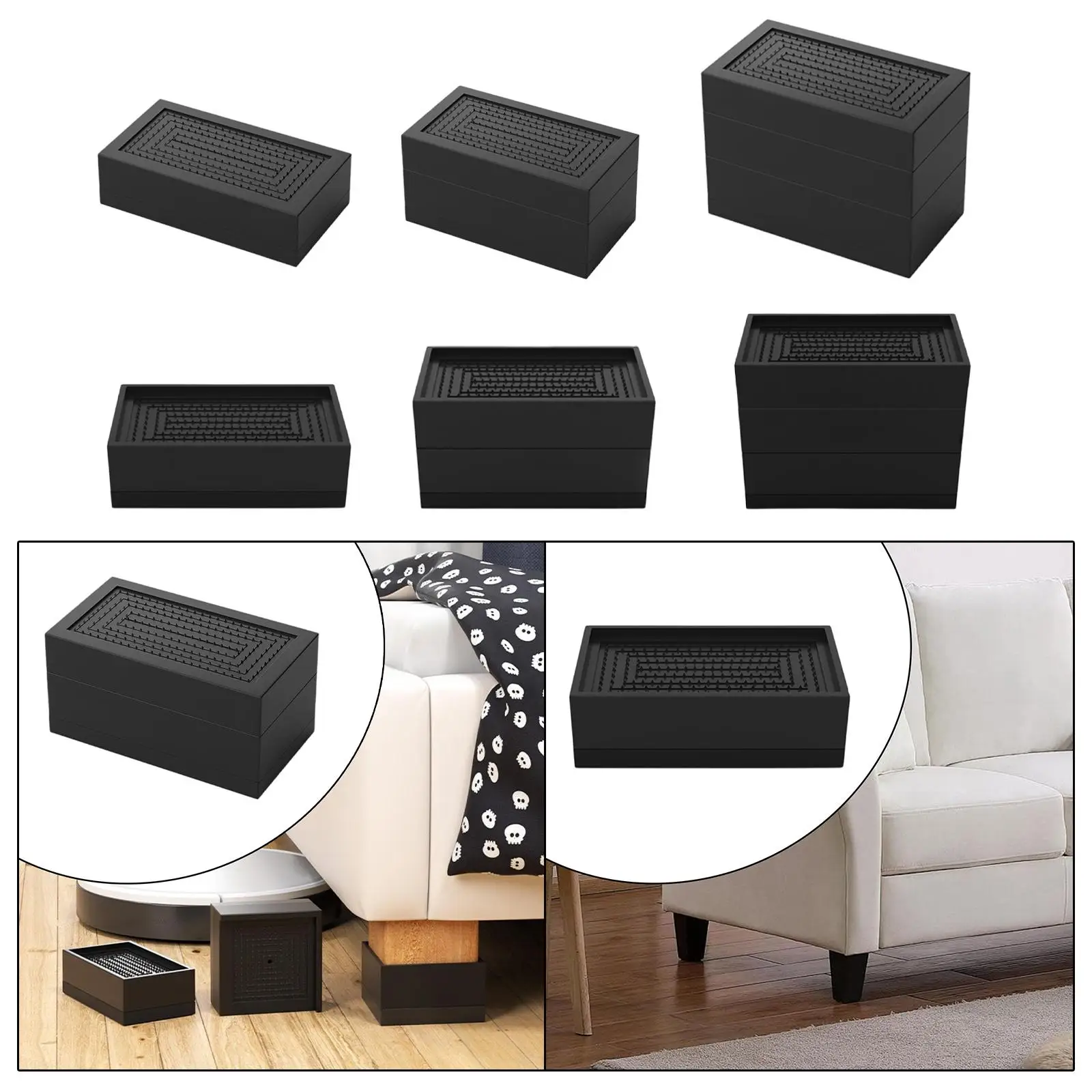 Rectangle Bed Riser Lift in Height Anti Slip Elevating Floor Protector Rectangle Raising Block for Sofa Cabinet Fidge Desk Couch